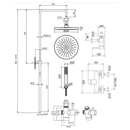 Στήλη ντους Tech inox 12065-110